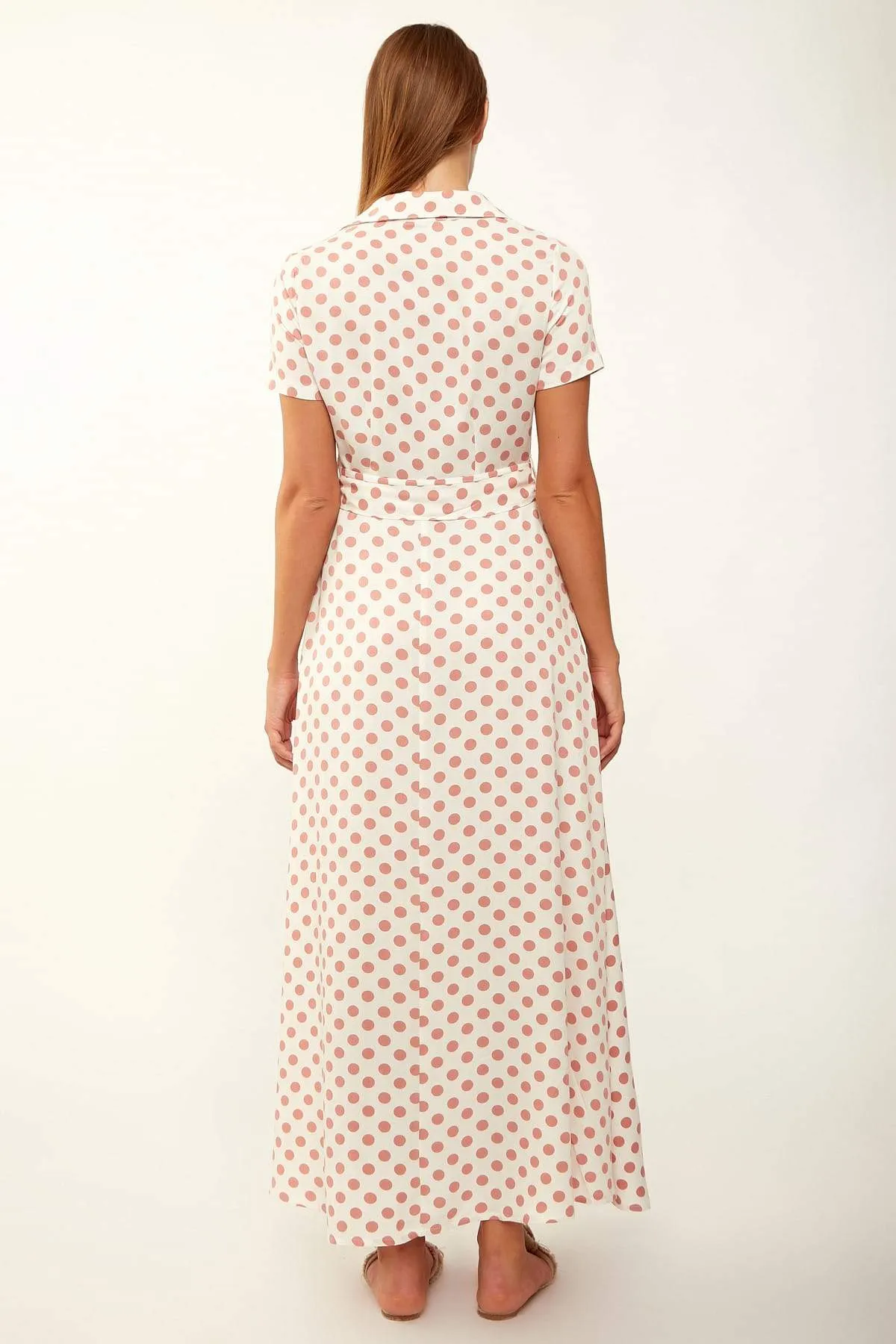 13065 Off-Whit Polka Dot Unlined Maxi Dress