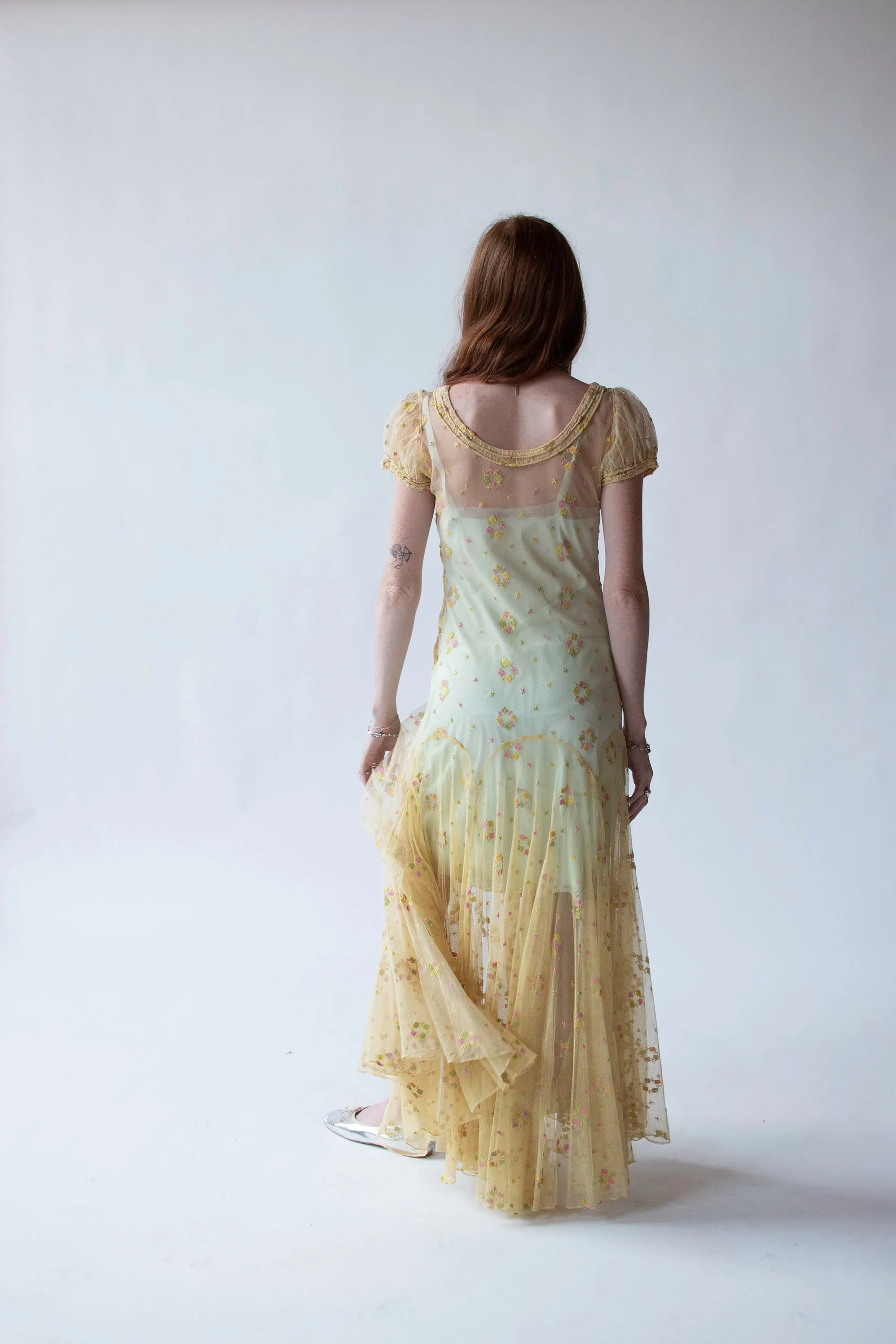 1930s Embroidered Mesh Dress