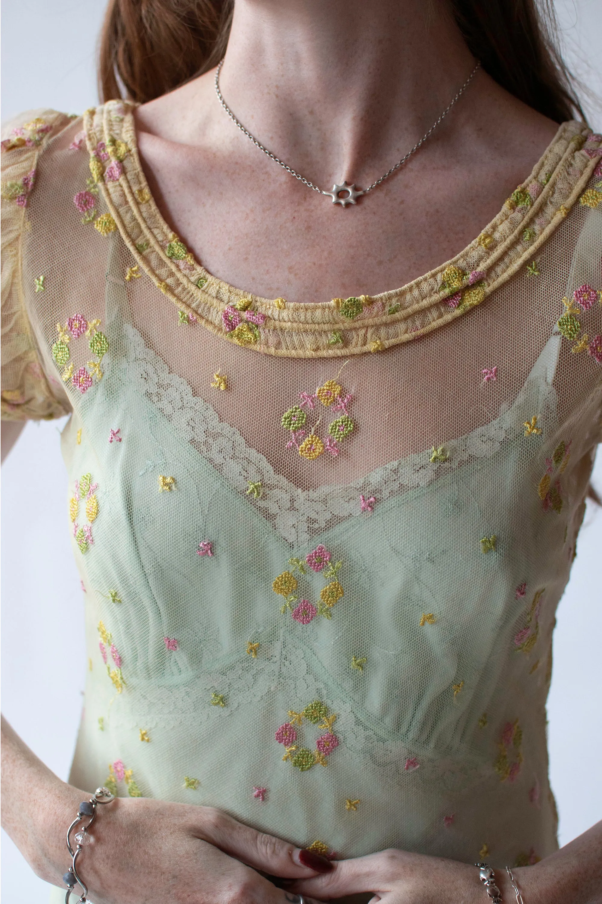 1930s Embroidered Mesh Dress