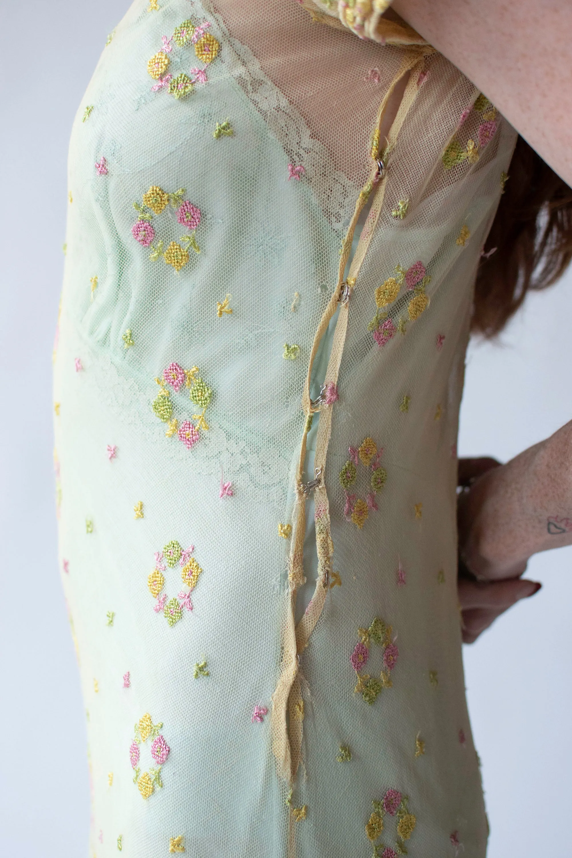 1930s Embroidered Mesh Dress