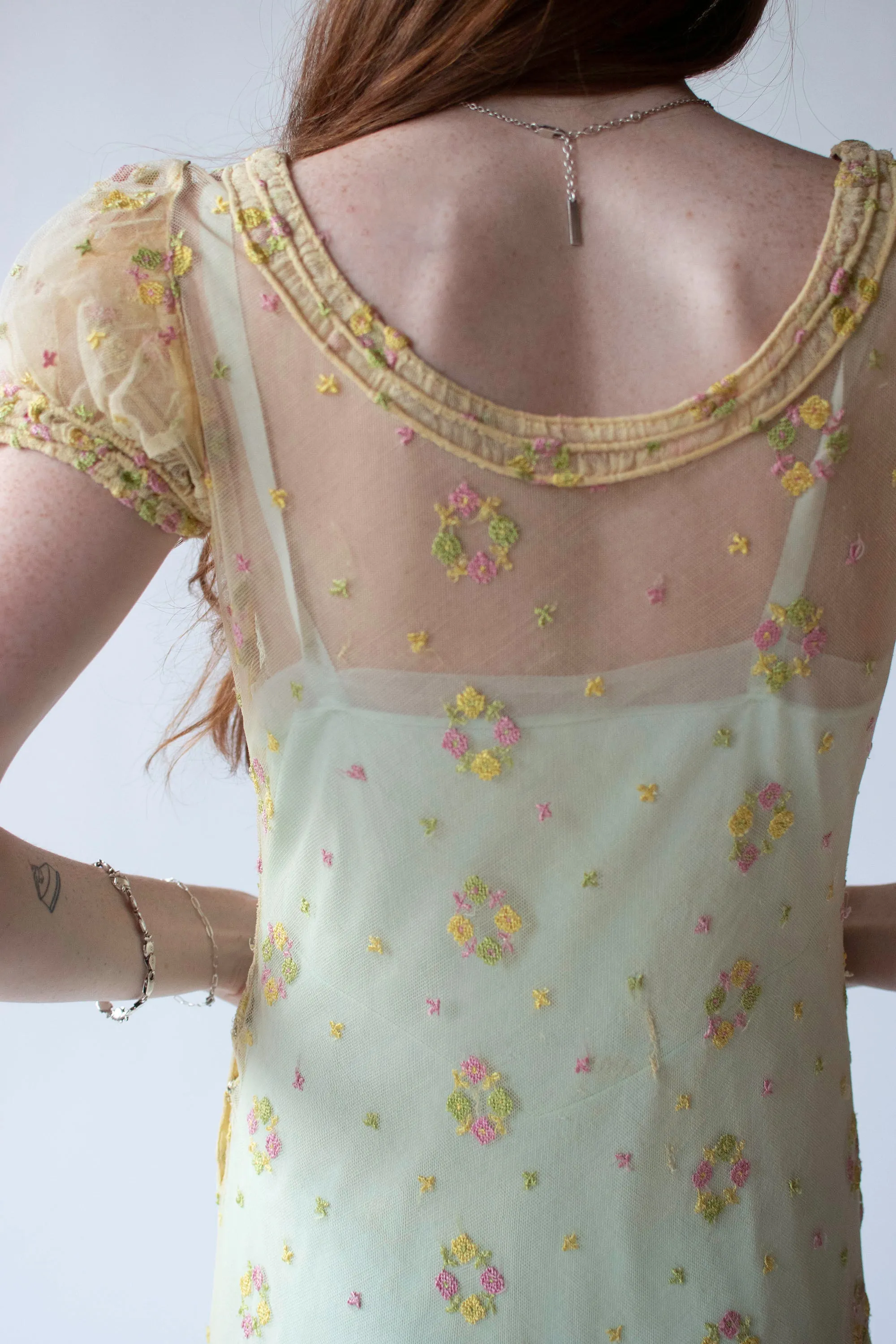 1930s Embroidered Mesh Dress