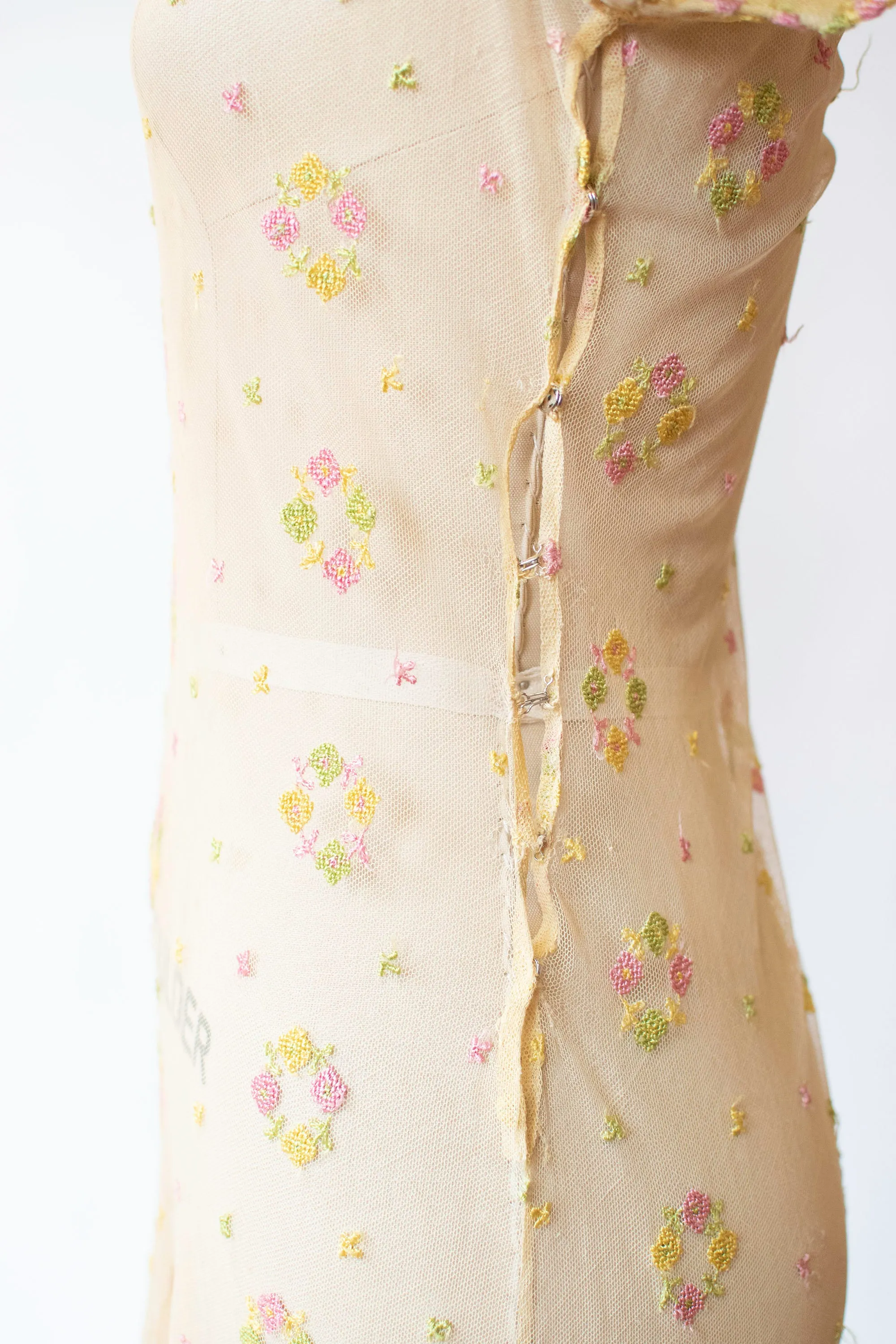 1930s Embroidered Mesh Dress