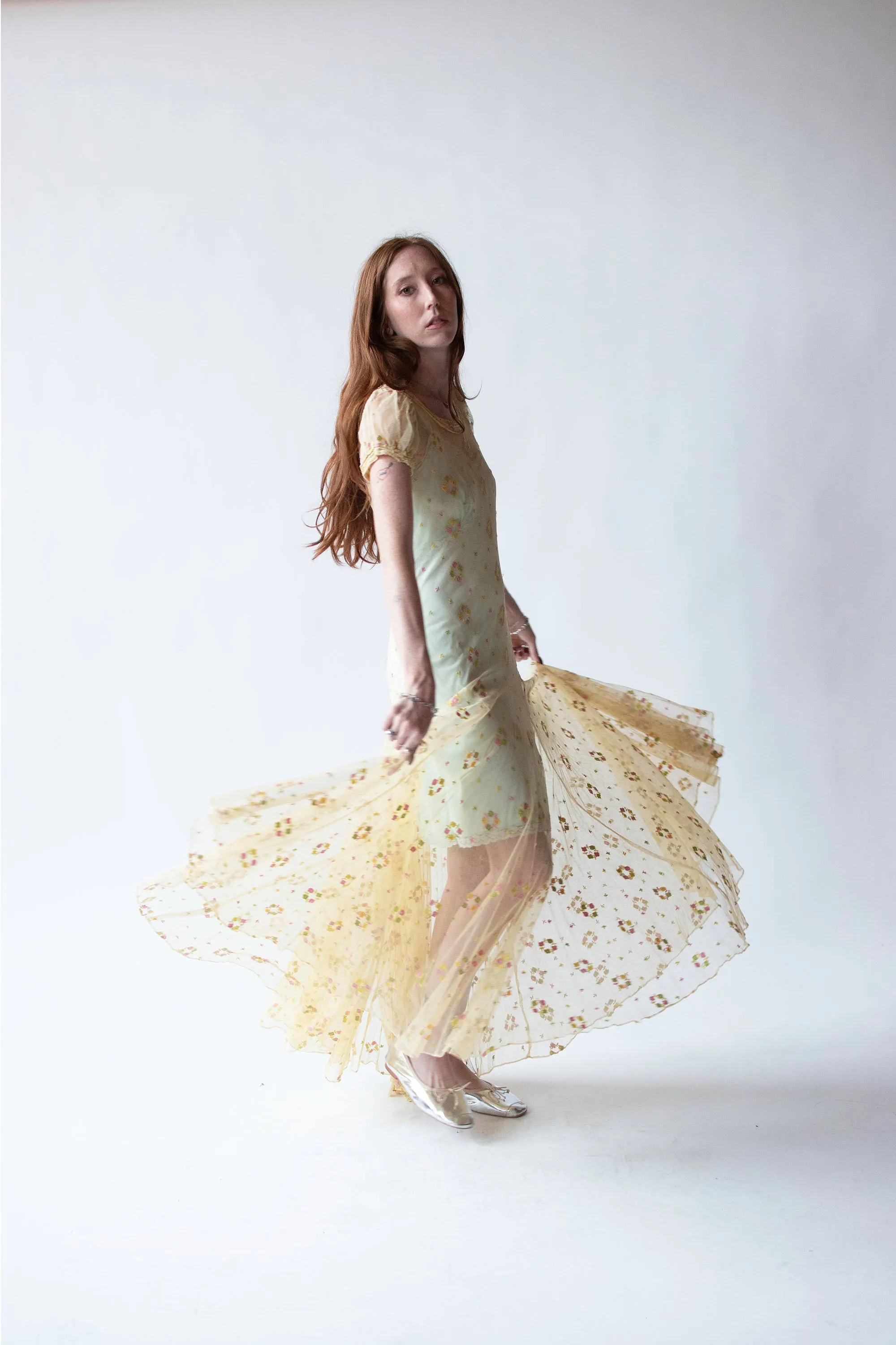 1930s Embroidered Mesh Dress