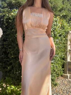 1940s Pink Rayon Satin Bias Cut Slip Dress With Ribbon Detailing
