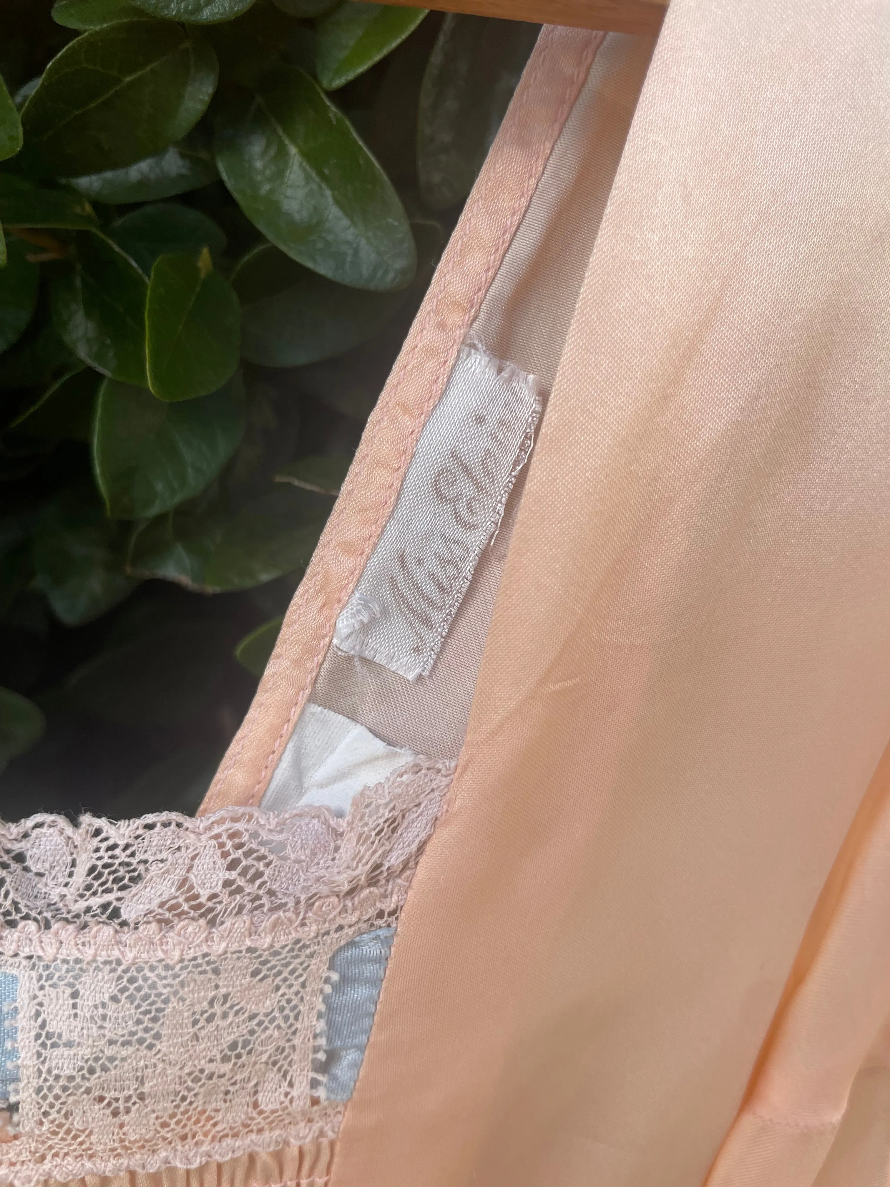 1940s Pink Rayon Satin Bias Cut Slip Dress With Ribbon Detailing