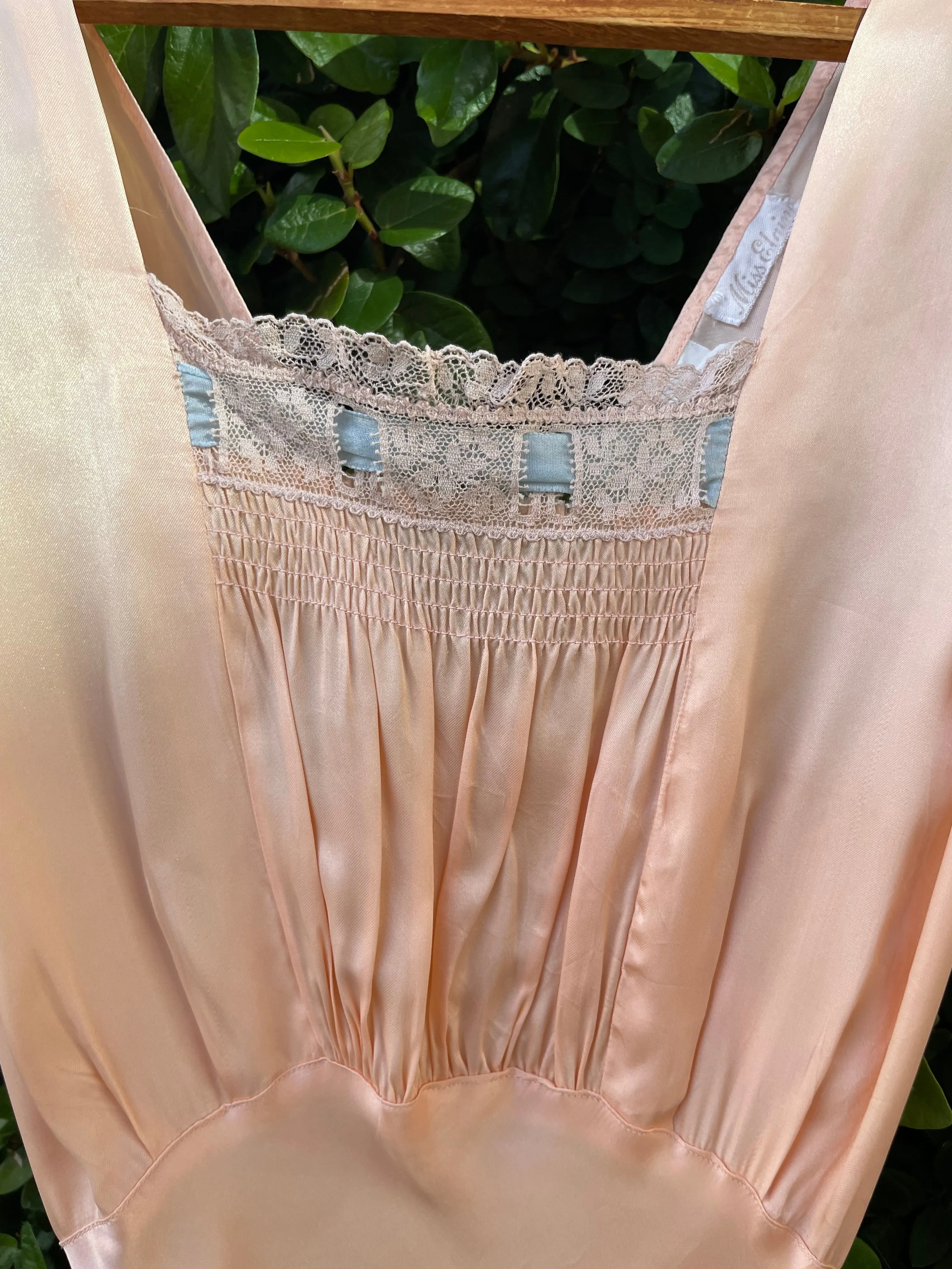 1940s Pink Rayon Satin Bias Cut Slip Dress With Ribbon Detailing