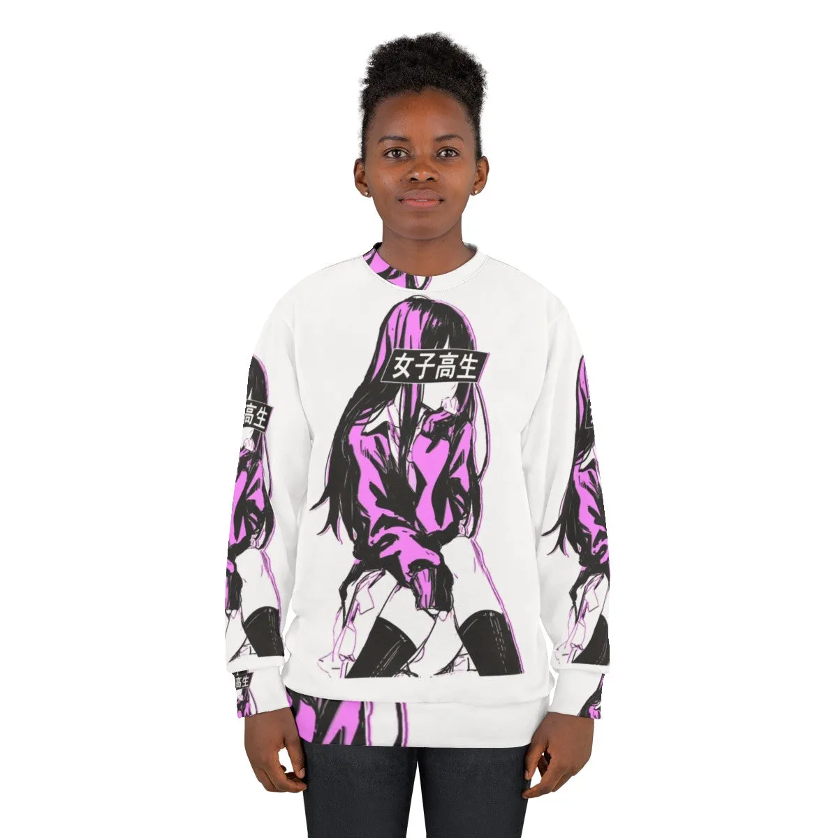 Aesthetic Anime Sweatshirt: Schoolgirl Pink Sad Japanese Style