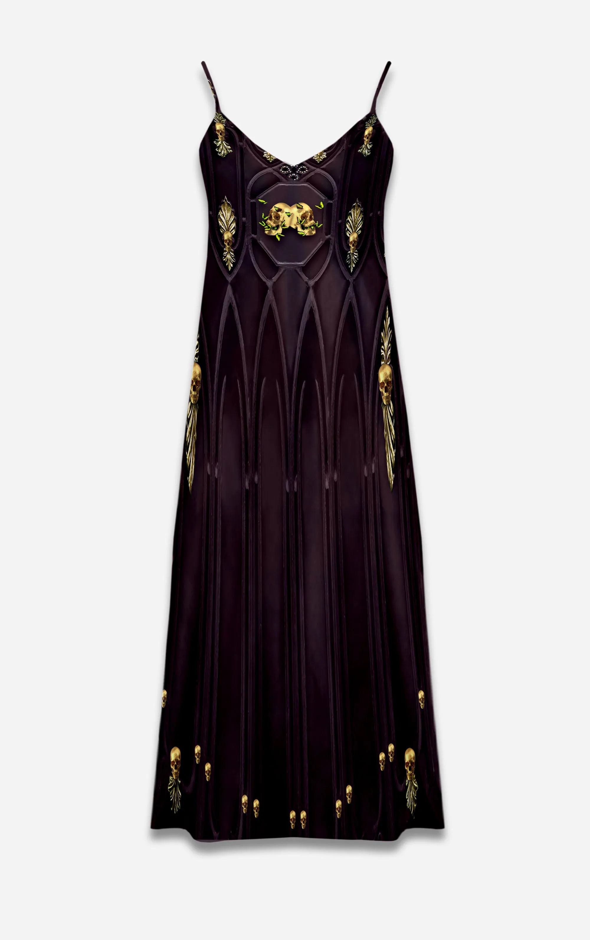 All Saints Cathedral- 100% Silk Satin French Gothic V Neck Slip Dress in Muted Eggplant Wine | Le Leanian™