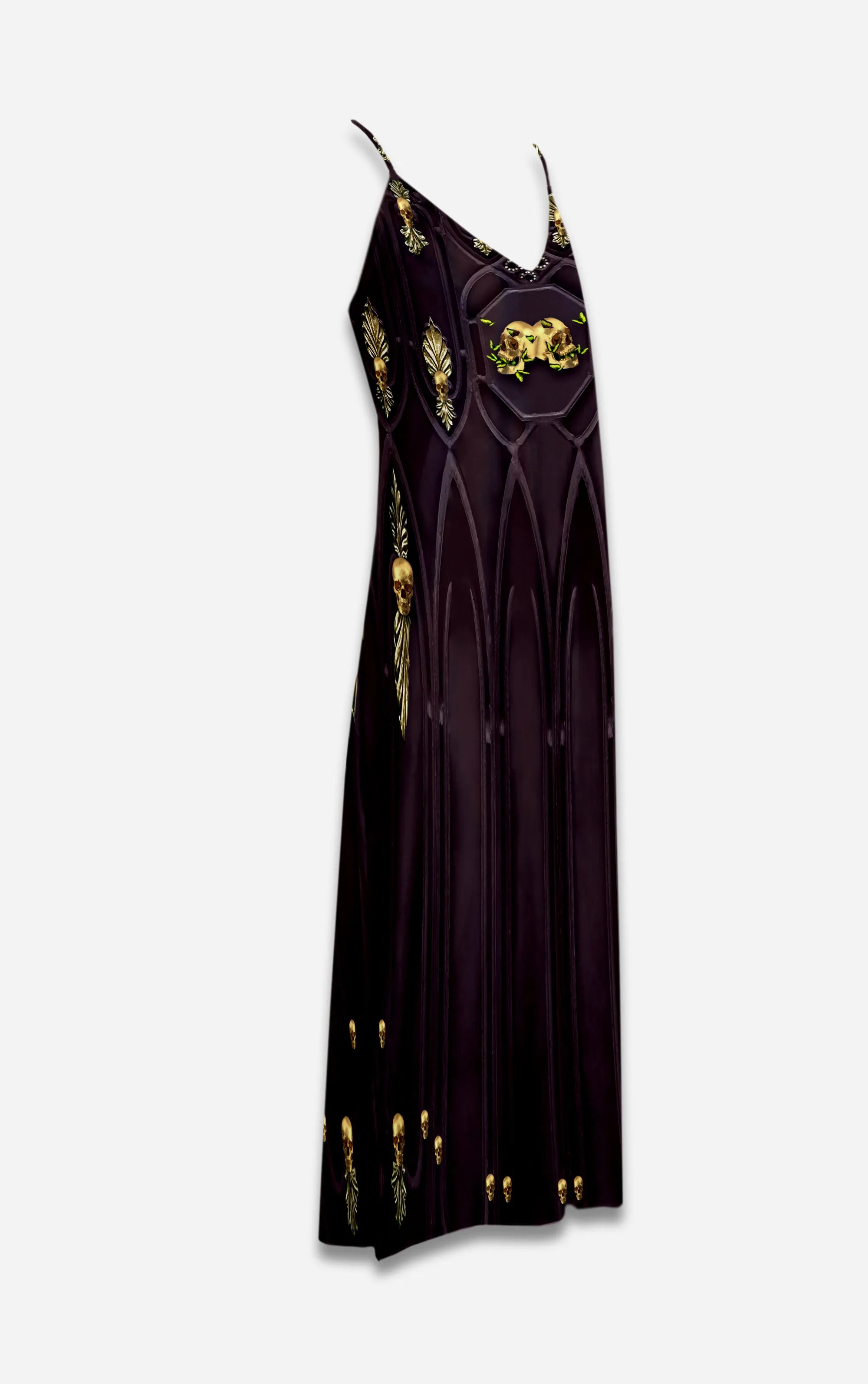 All Saints Cathedral- 100% Silk Satin French Gothic V Neck Slip Dress in Muted Eggplant Wine | Le Leanian™