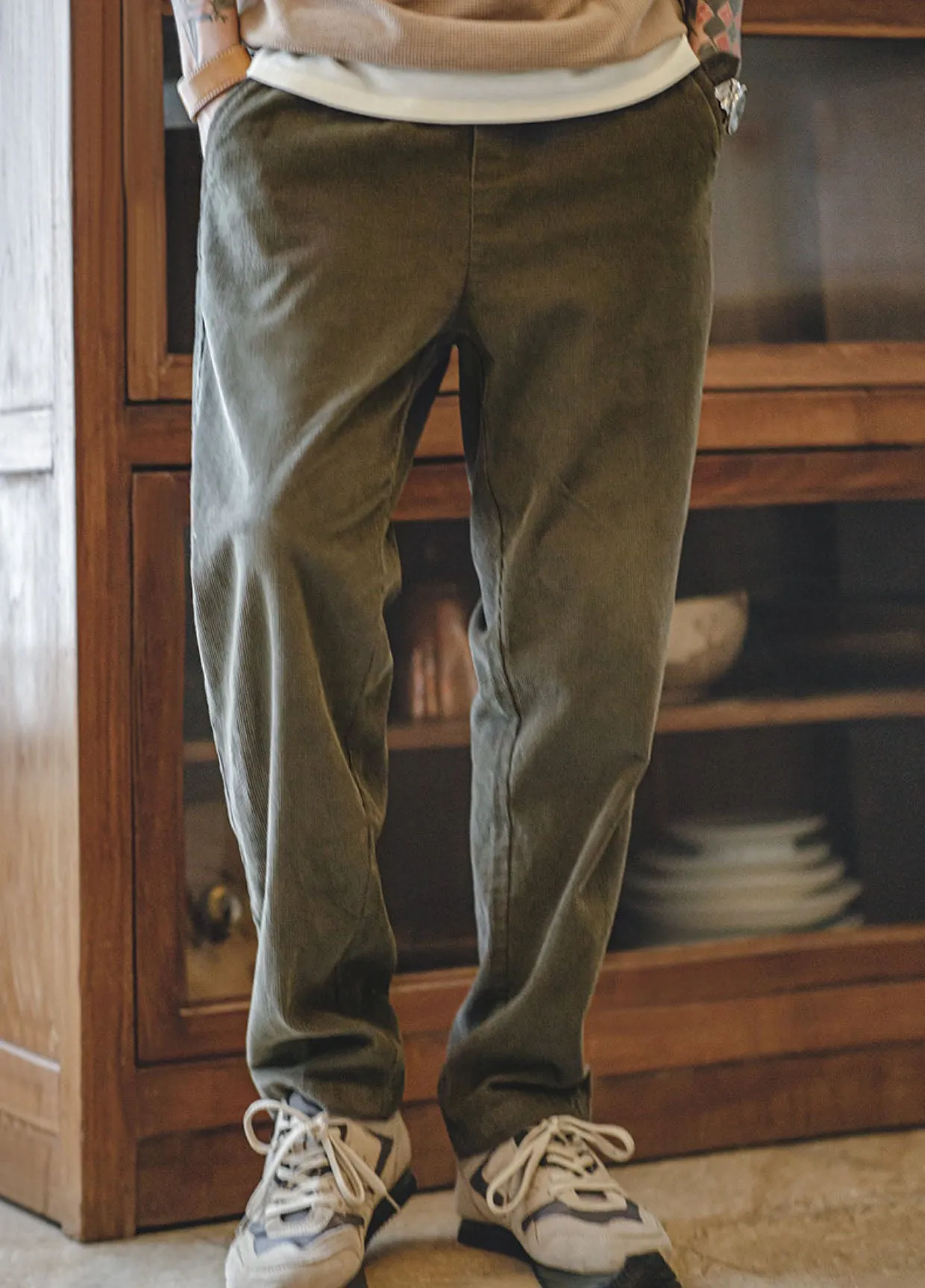 American Corduroy Elastic Waist Velvet Loose Men's Trousers