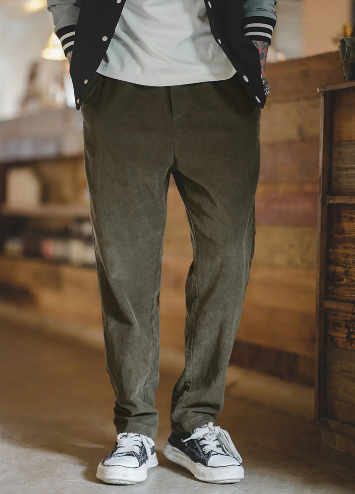 American Corduroy Elastic Waist Velvet Loose Men's Trousers