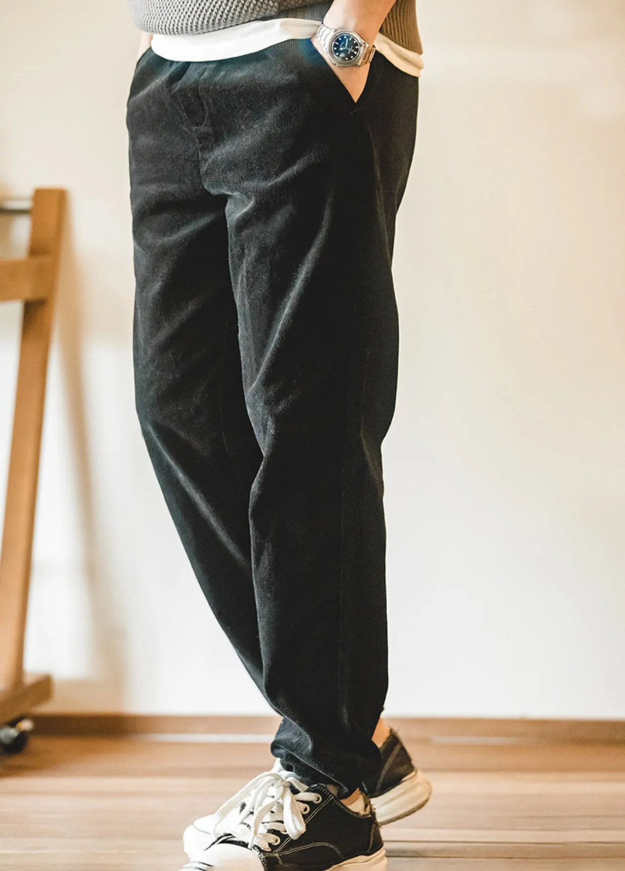 American Corduroy Elastic Waist Velvet Loose Men's Trousers