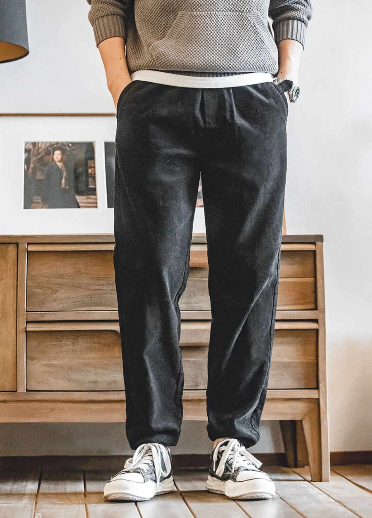 American Corduroy Elastic Waist Velvet Loose Men's Trousers