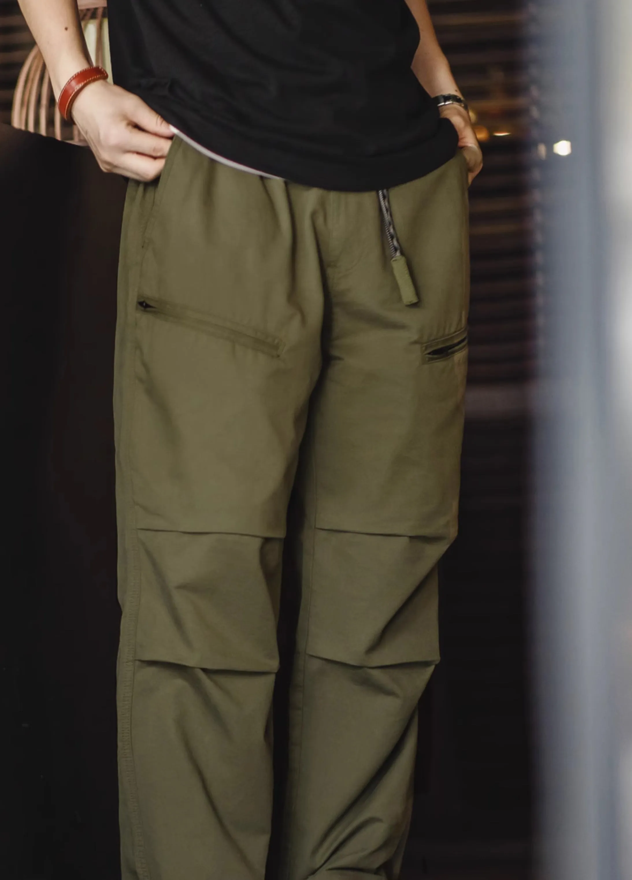 American Retro Double Pleated Parachute Cotton Drawstring Men's Trousers