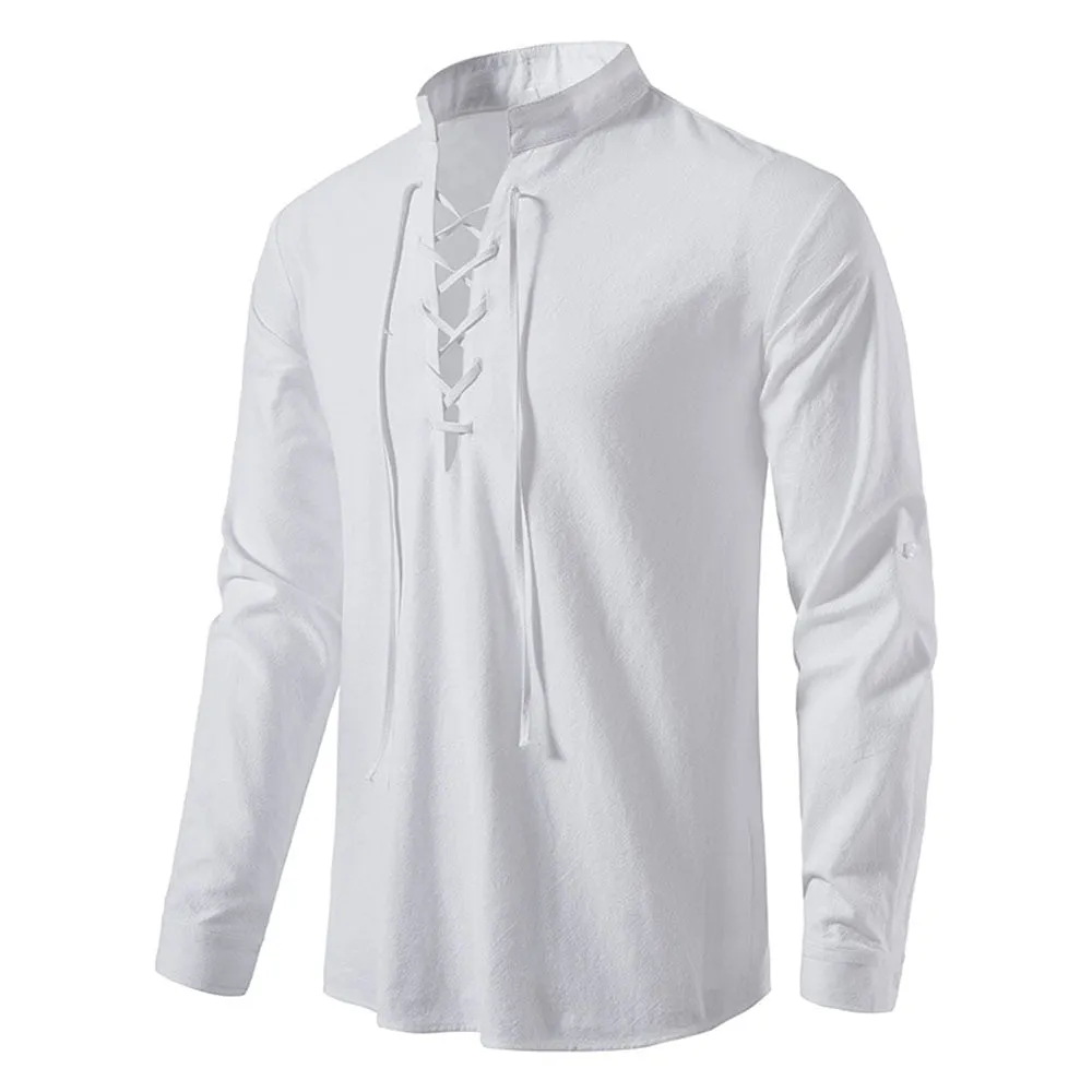 Angelo Ricci™ Casual Long Sleeve Button Loose Linen Henley Shirt