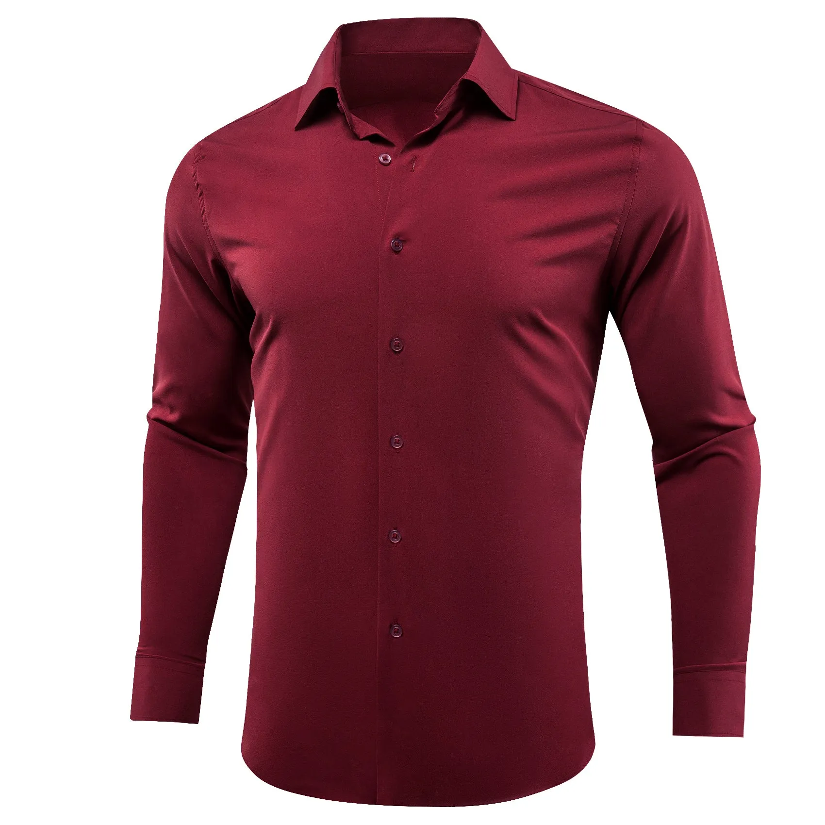 Barry.wang Dark Red Solid Silk Shirt