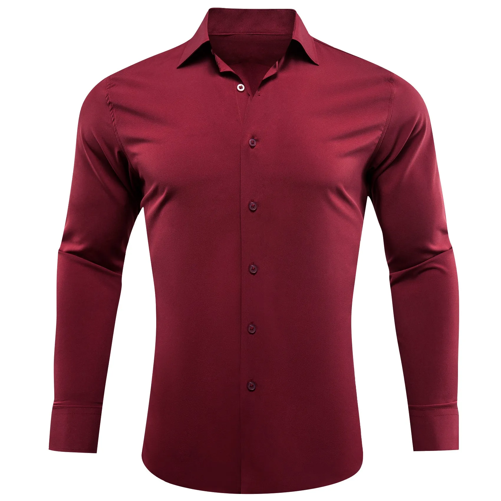 Barry.wang Dark Red Solid Silk Shirt