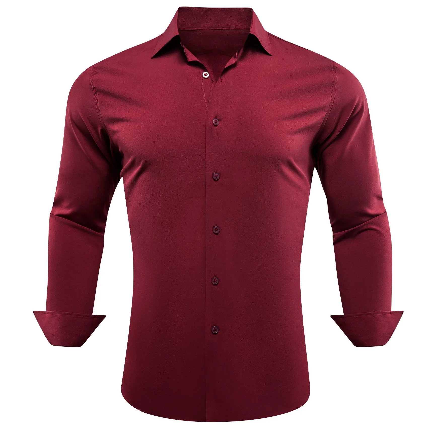Barry.wang Dark Red Solid Silk Shirt