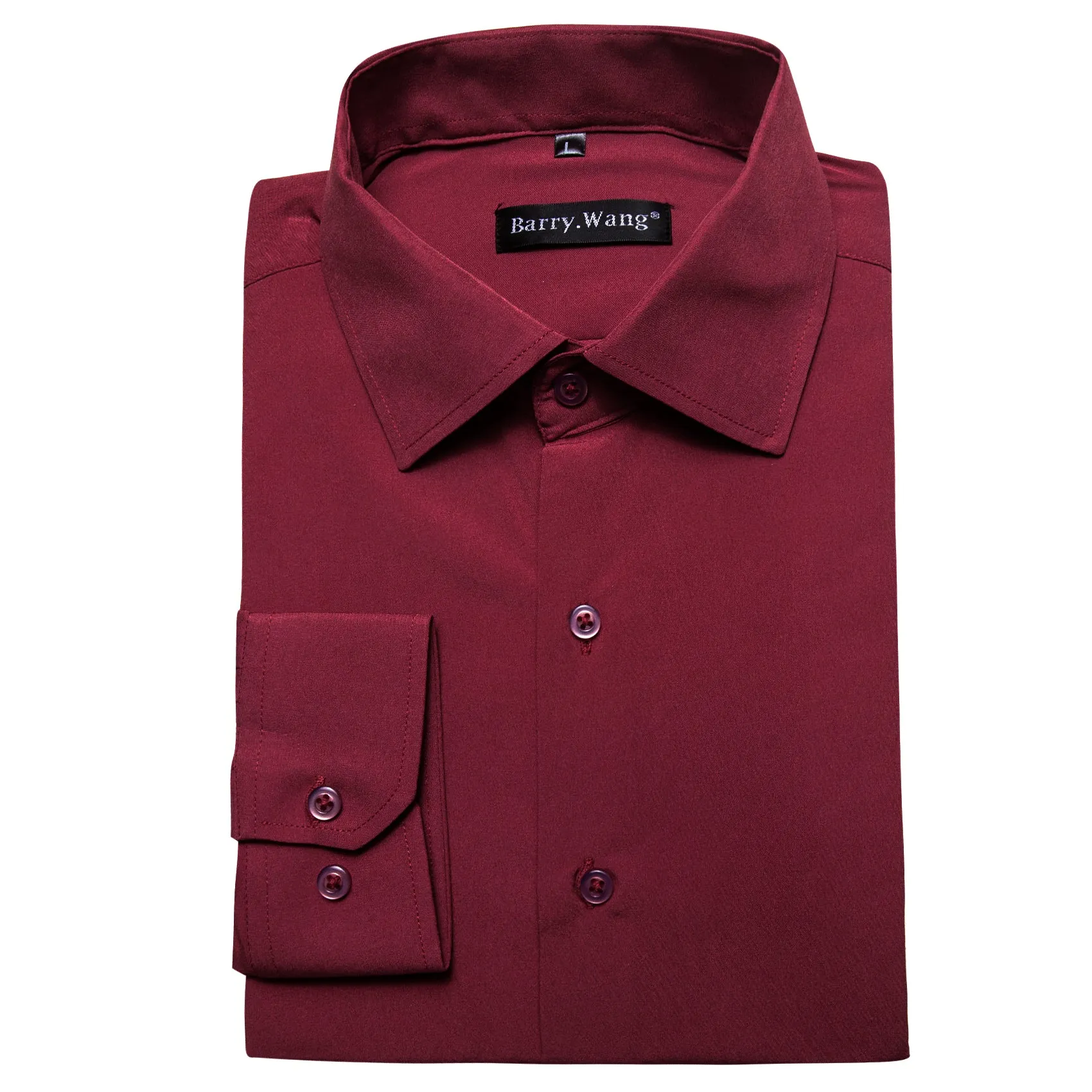 Barry.wang Dark Red Solid Silk Shirt