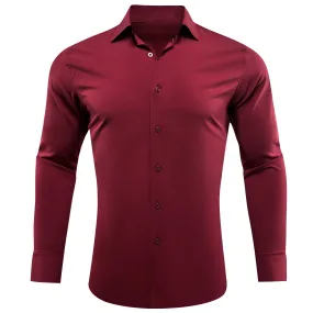 Barry.wang Dark Red Solid Silk Shirt