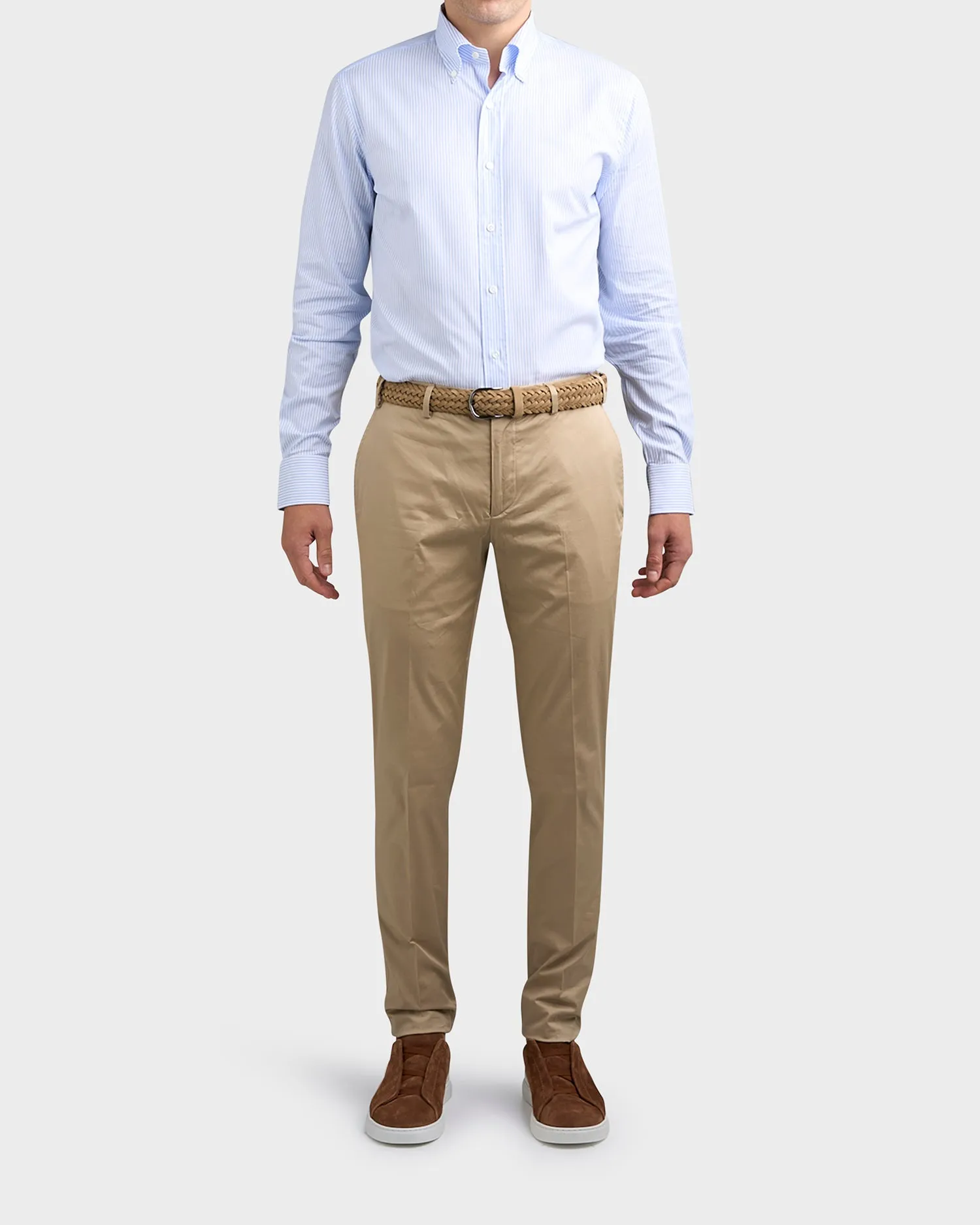 Beige Cotton Tailored Cut Chinos