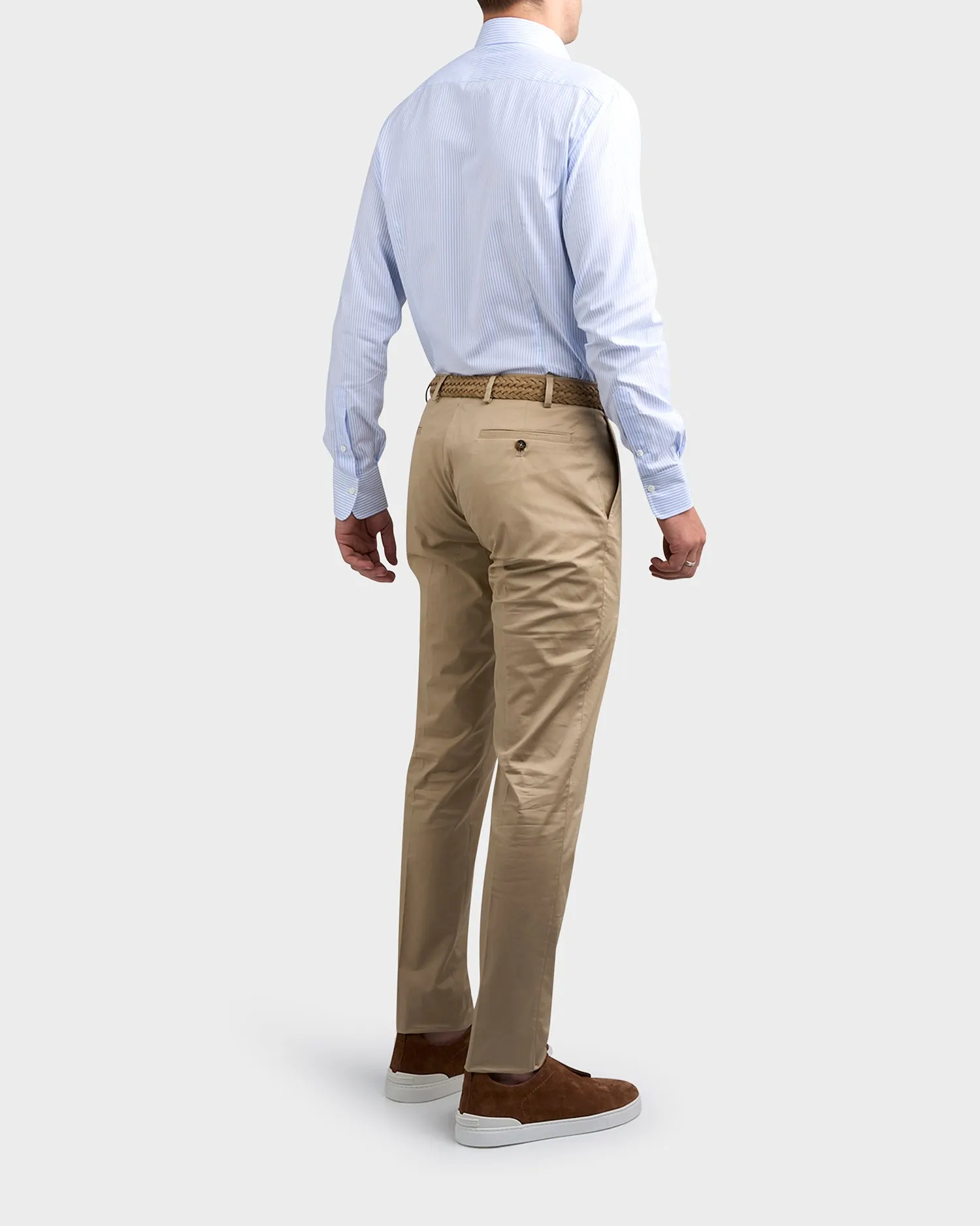 Beige Cotton Tailored Cut Chinos