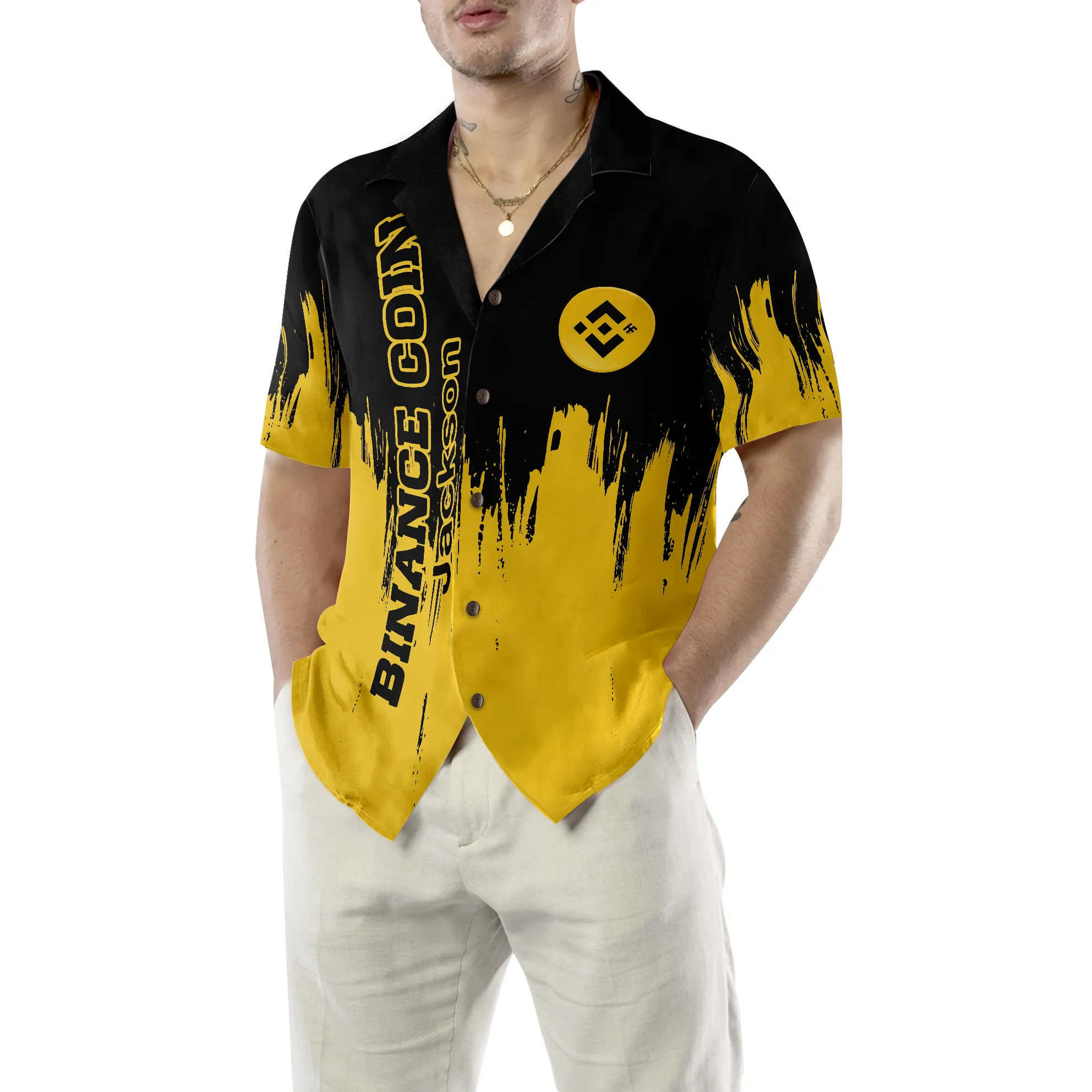 Binance Coin Black And Yellow Custom Hawaiian Shirt