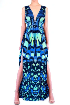 Blue Deep V Cut Dress