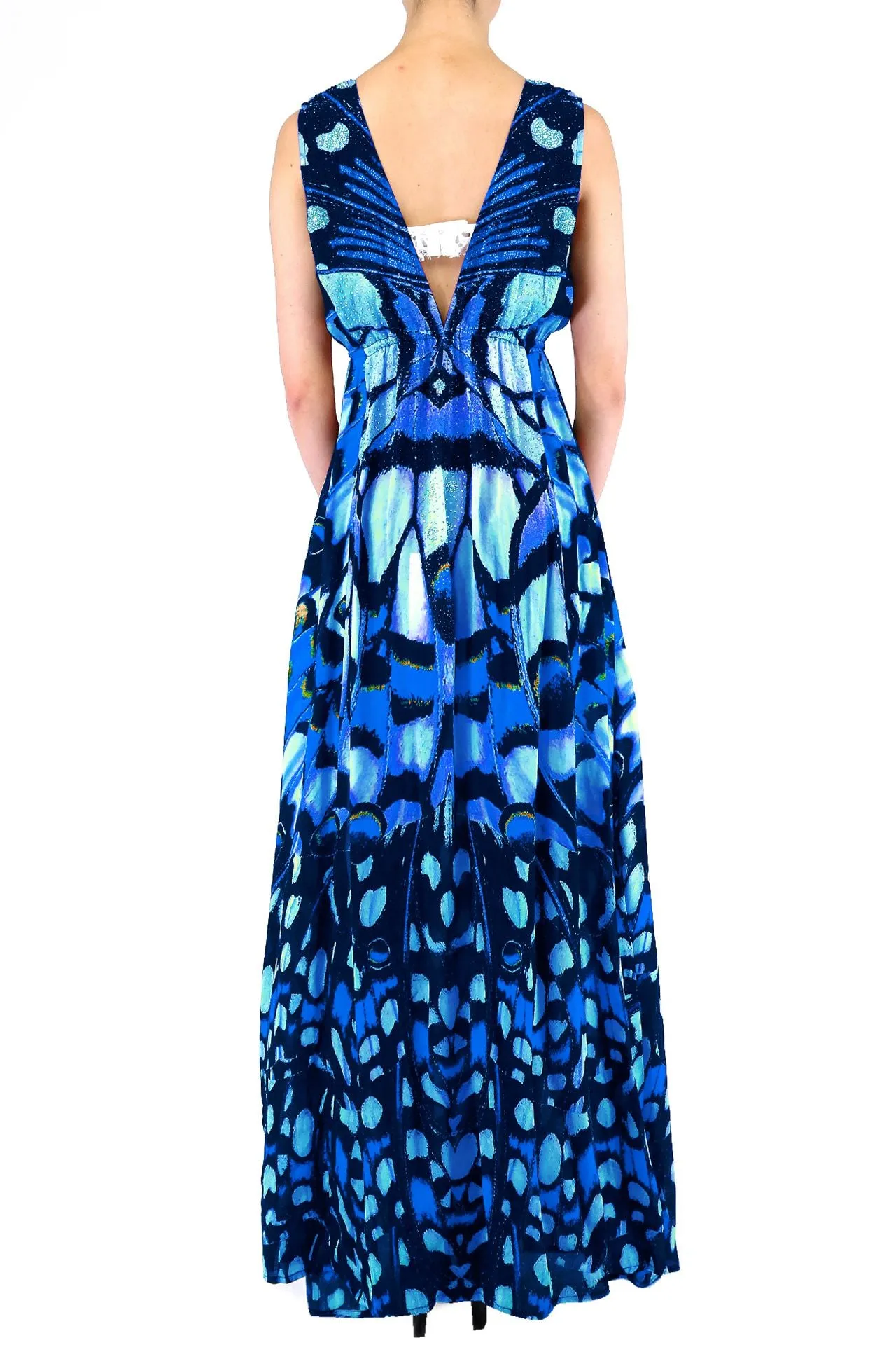 Blue Deep V Cut Dress