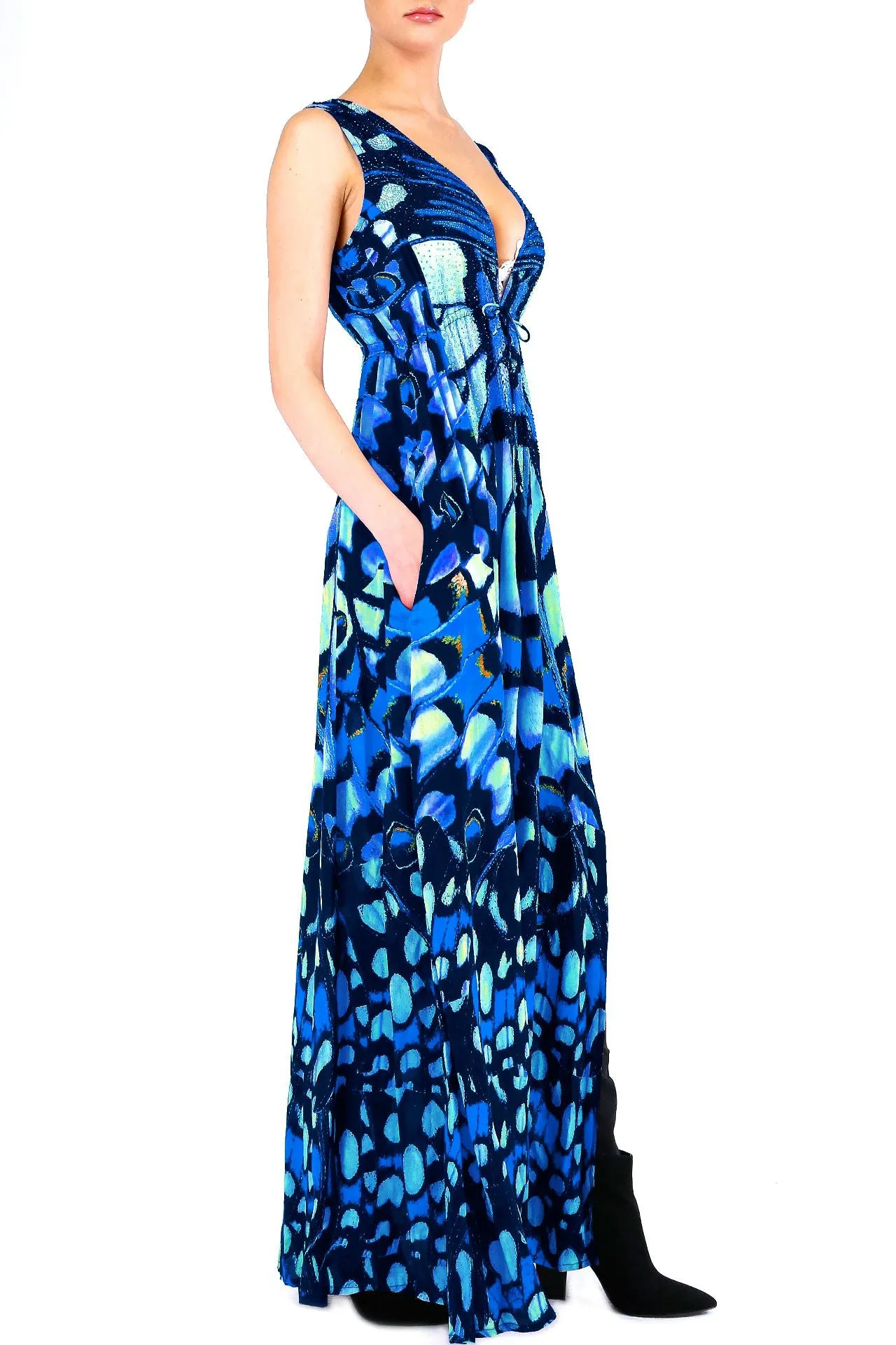 Blue Deep V Cut Dress