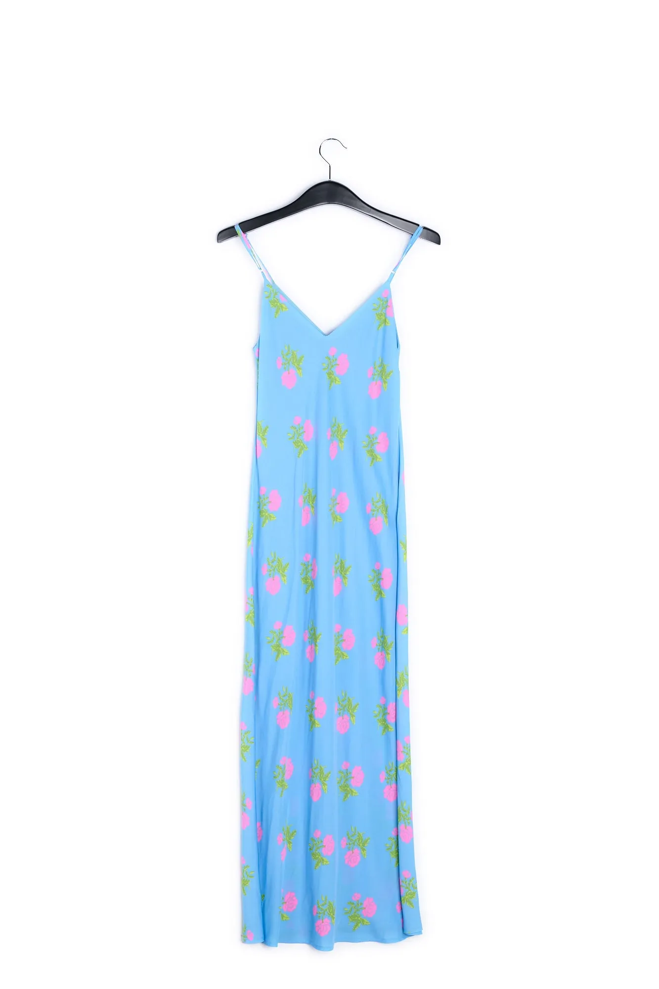 Blue floral print maxi slip dress