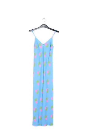 Blue floral print maxi slip dress