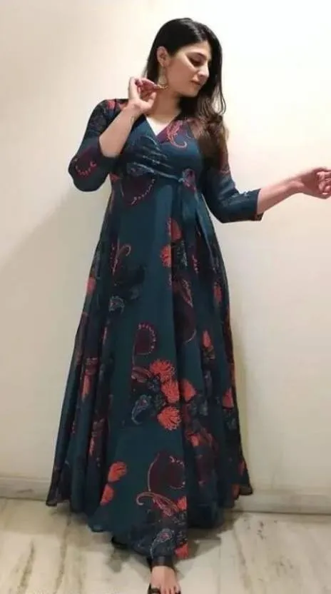 Blue Georgette Fit and Flare Dress