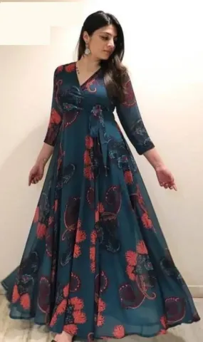 Blue Georgette Fit and Flare Dress