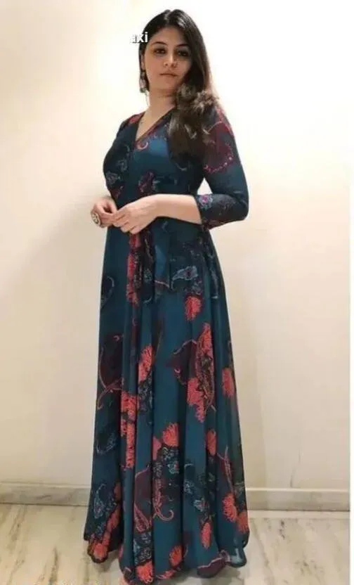 Blue Georgette Fit and Flare Dress