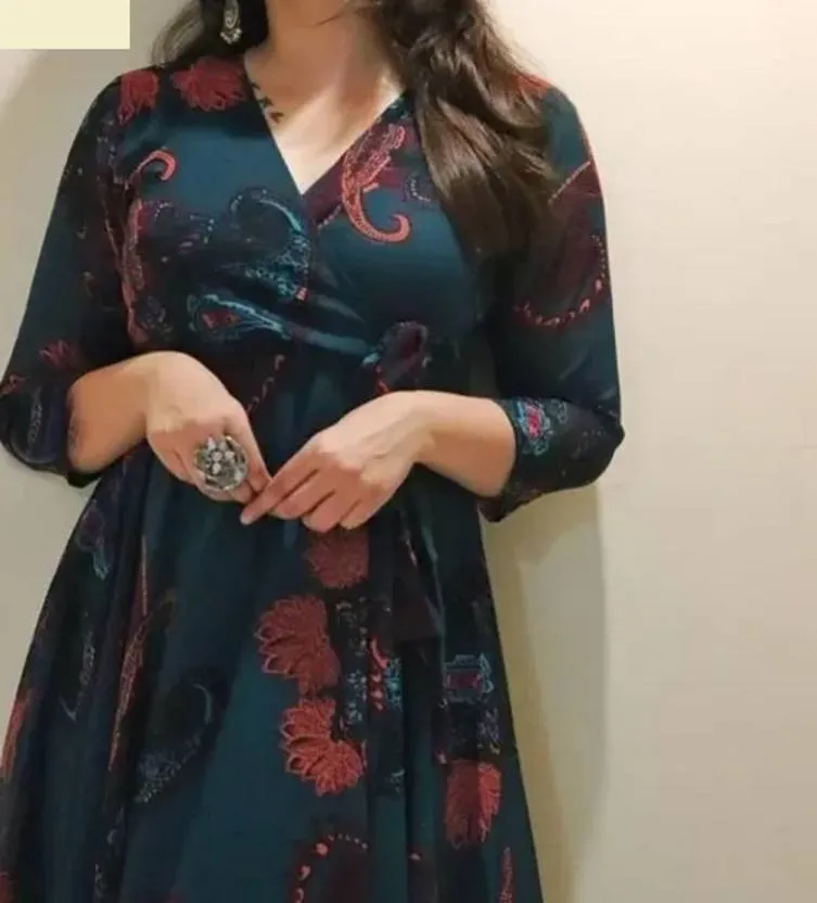 Blue Georgette Fit and Flare Dress