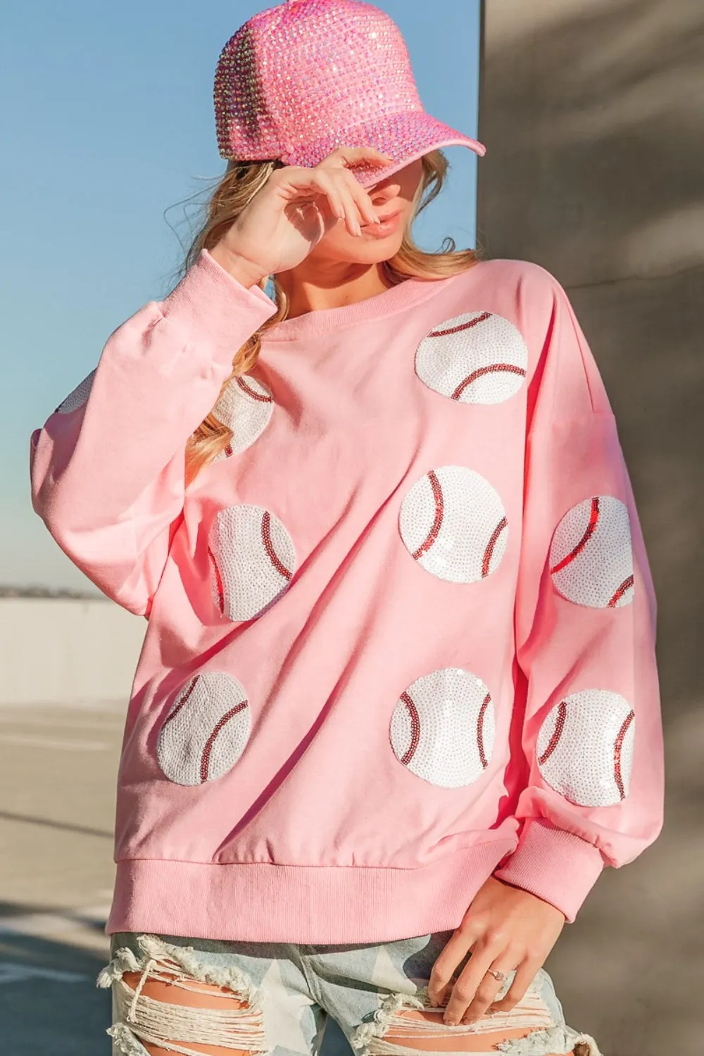 Blue Zone Planet |  BiBi Sequin Baseball Patches French Terry Sweatshirt