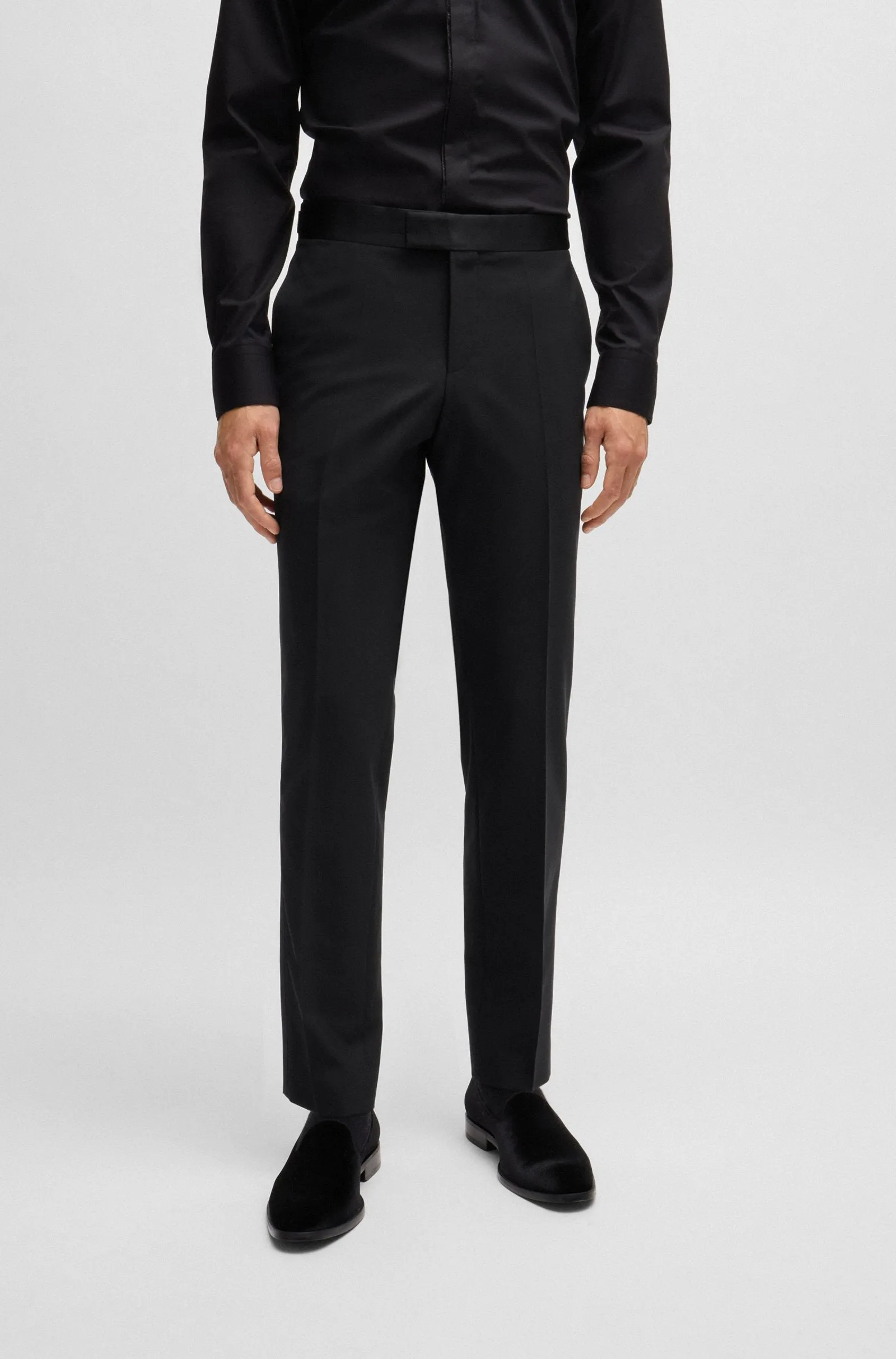 BOSS - H-GENIUS Black Slim-Fit Tuxedo Trousers In Stretch Wool 50527962 001