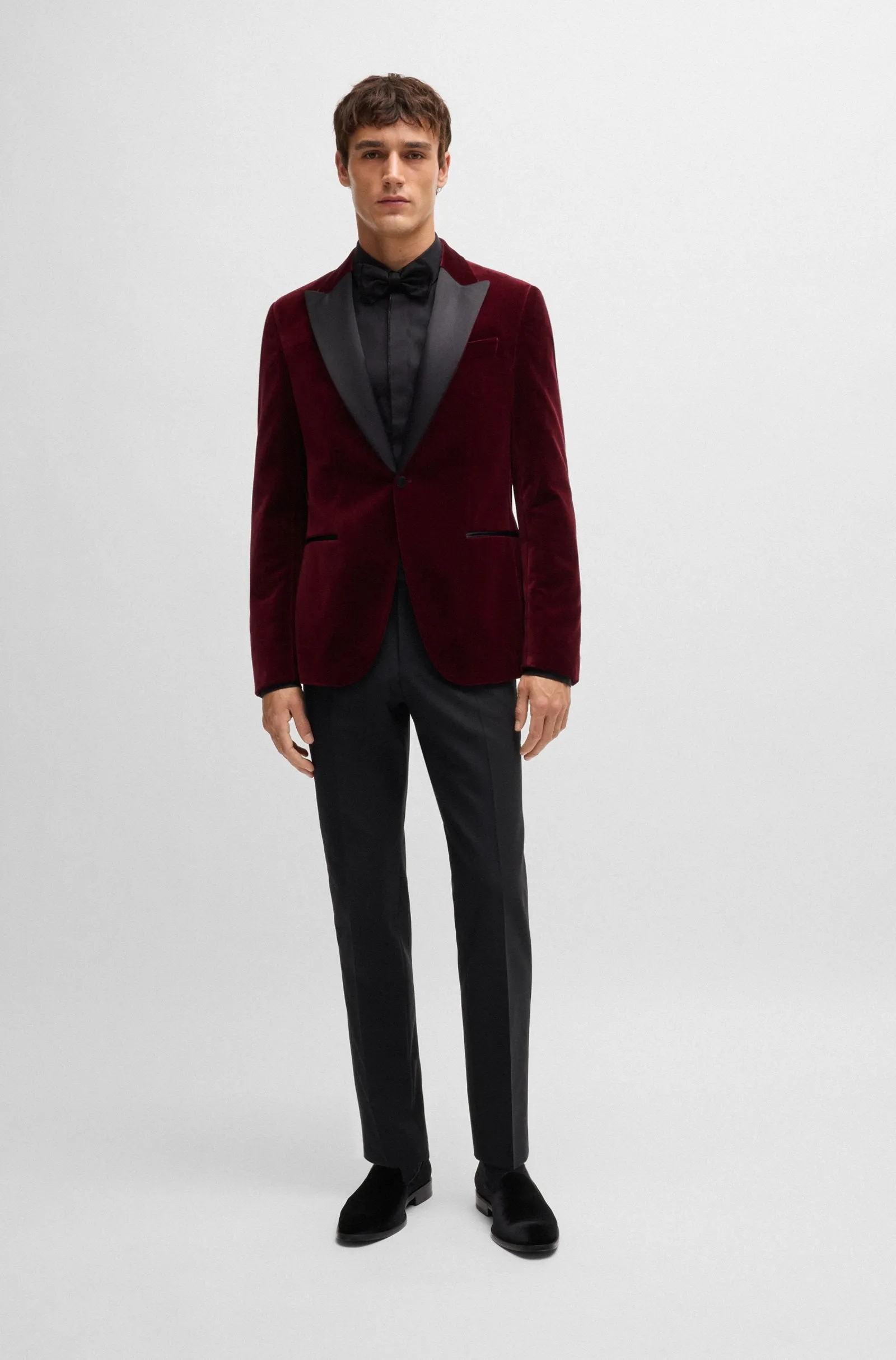 BOSS - H-GENIUS Black Slim-Fit Tuxedo Trousers In Stretch Wool 50527962 001