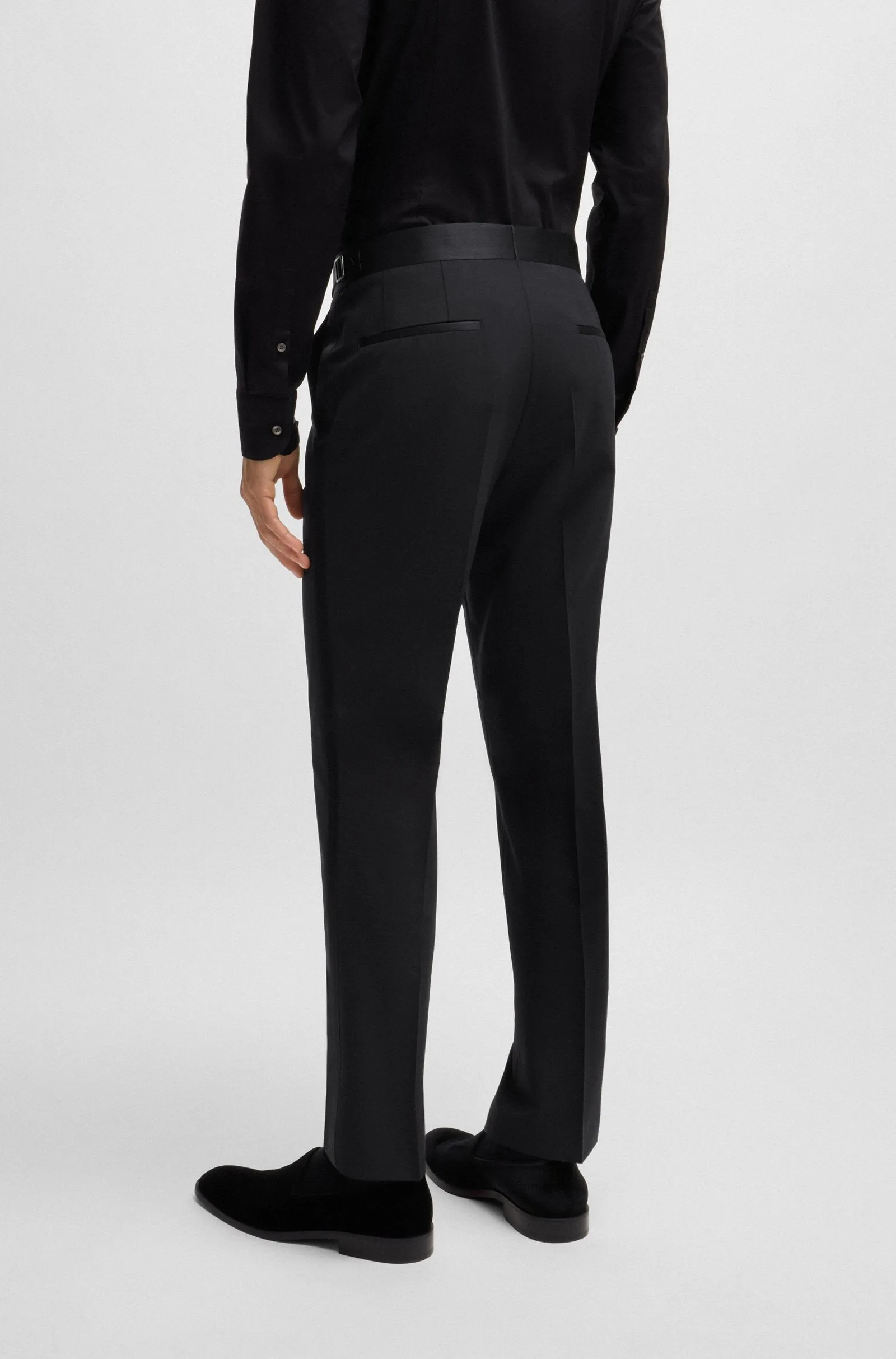 BOSS - H-GENIUS Black Slim-Fit Tuxedo Trousers In Stretch Wool 50527962 001
