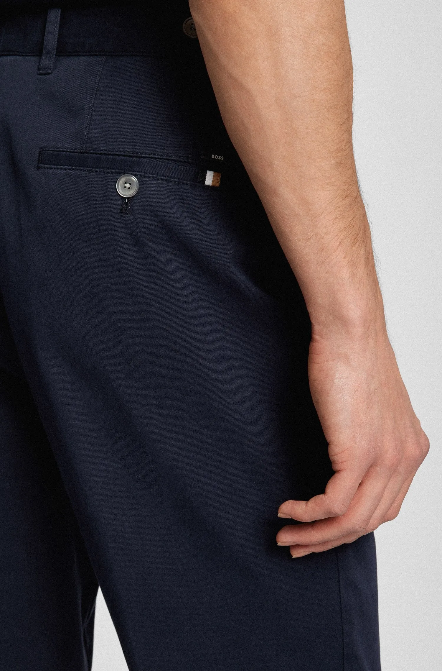 Boss Stretch Cotton Slim Fit Chinos - Navy