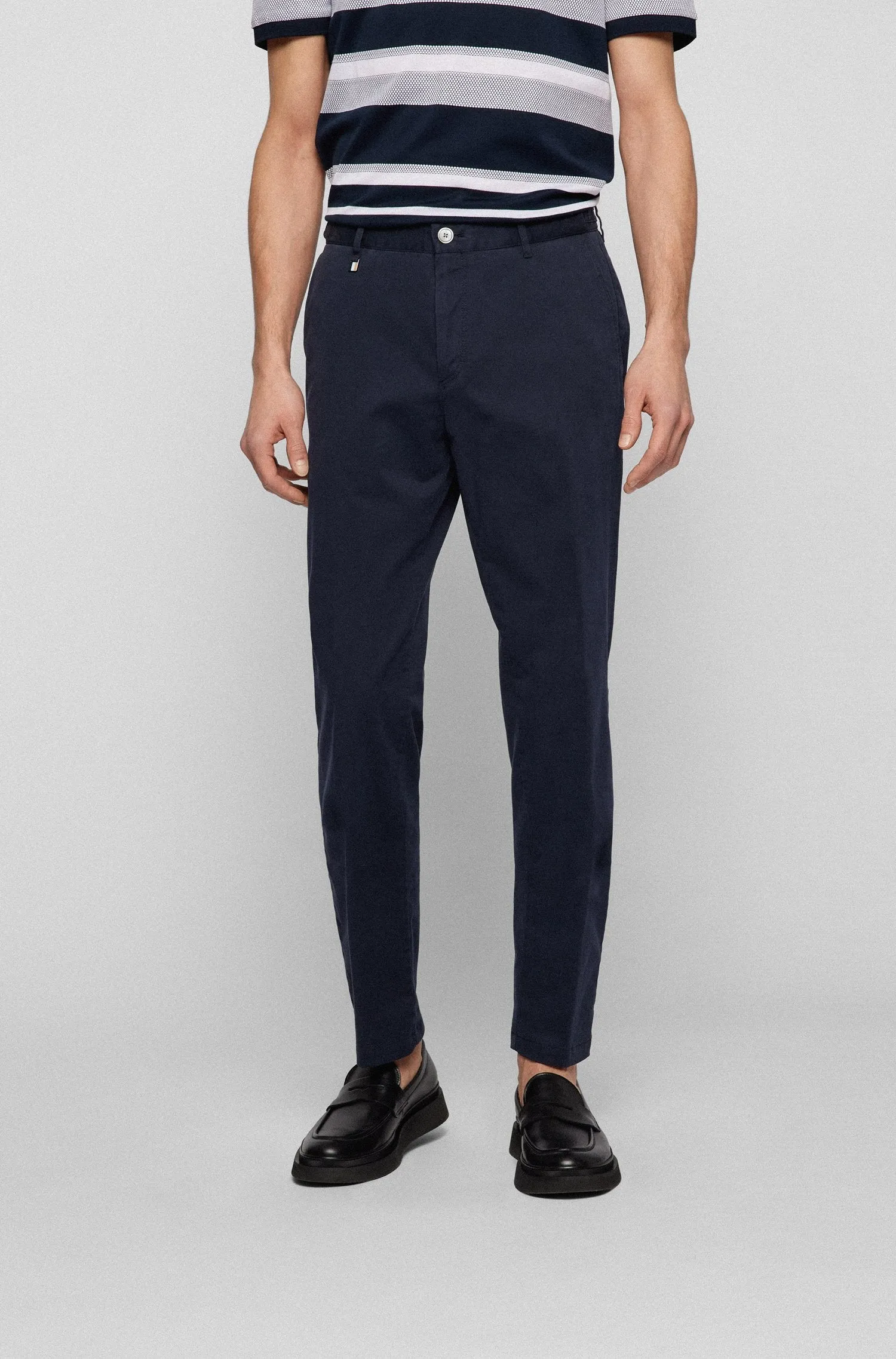 Boss Stretch Cotton Slim Fit Chinos - Navy