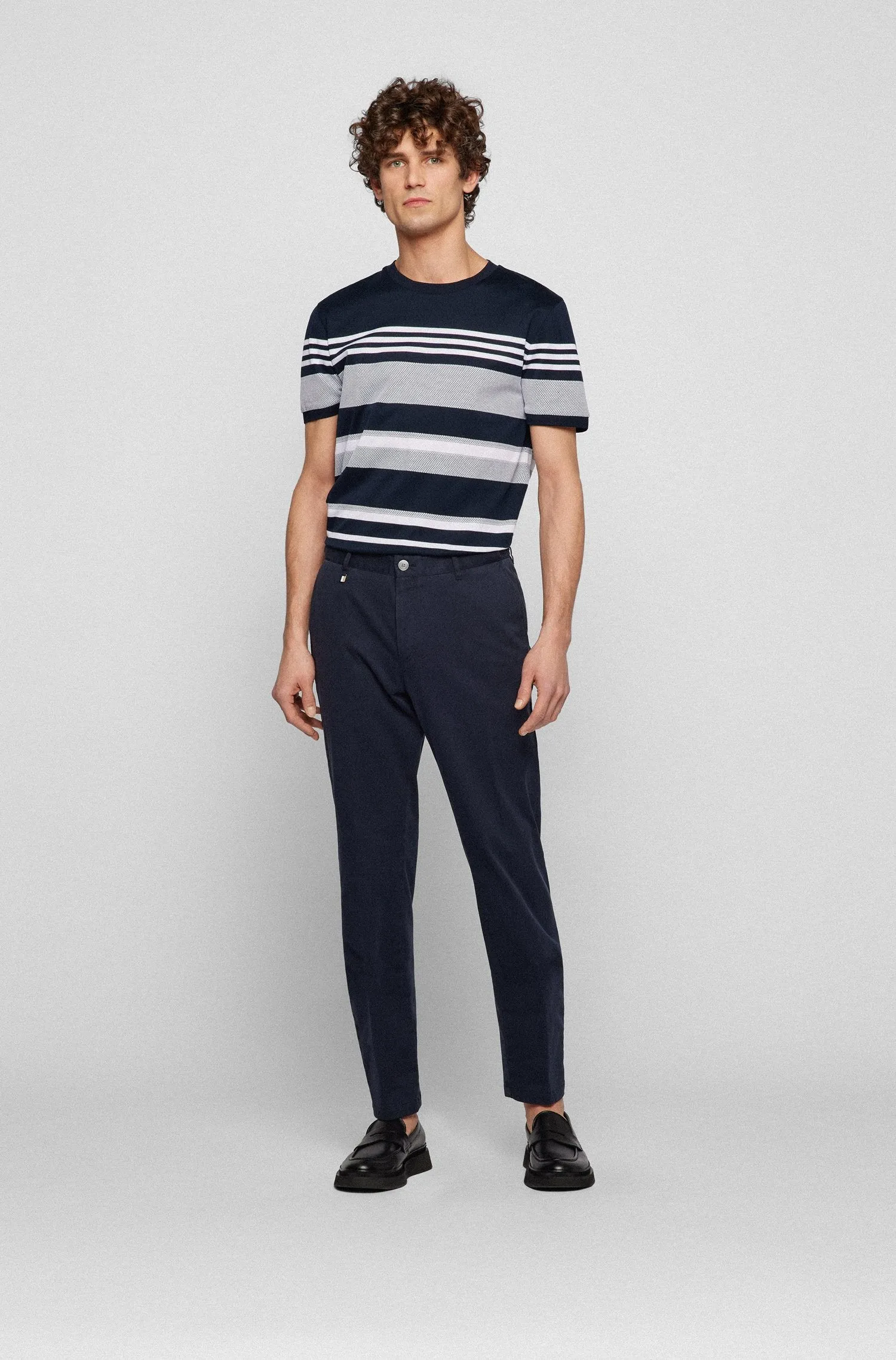 Boss Stretch Cotton Slim Fit Chinos - Navy