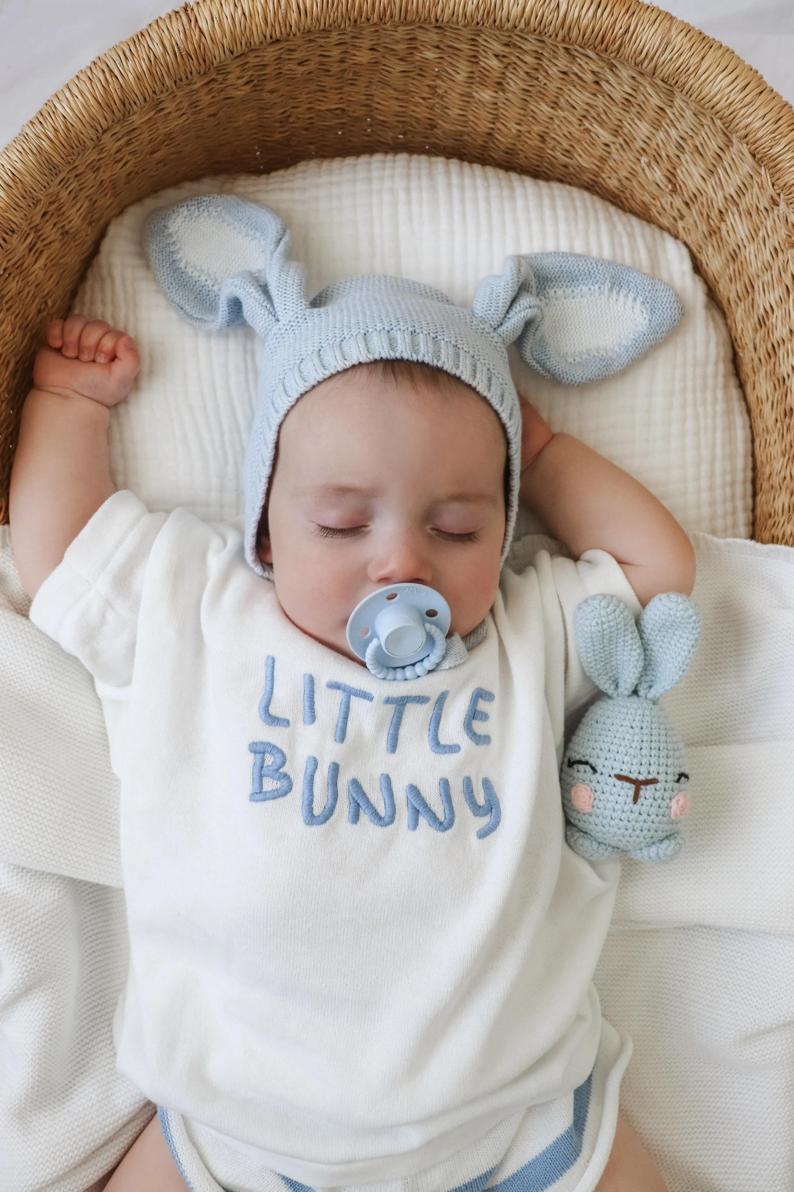 Bunny Ear Knit Bonnet - Powder Blue