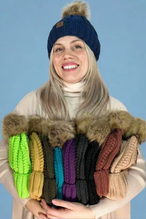 Cable Knit Beanie Fur Pom