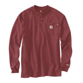 Carhartt Men's Flame Resistant Force Cotton Long Sleeve Henley In Dark Barn Red