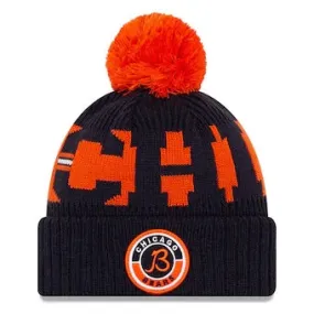 Chicago Bears New Era Navy/Orange 2020 NFL Sideline - Official Alternate B Logo Sport Pom Cuffed Knit Toque