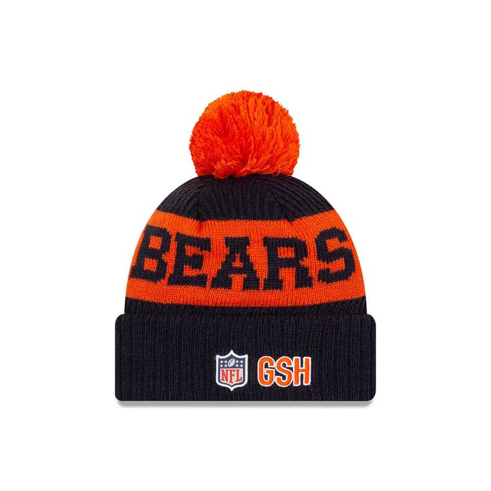 Chicago Bears New Era Navy/Orange 2020 NFL Sideline - Official Alternate B Logo Sport Pom Cuffed Knit Toque