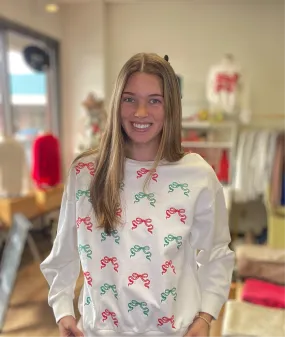 Christmas Bow Embroidered Sweatshirt