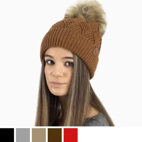 Chunky Diamond Cable Knit Hat with Thermal Teddy Fleece Lining